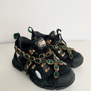 Gucci Black Sneakers with Gold and Green Accents